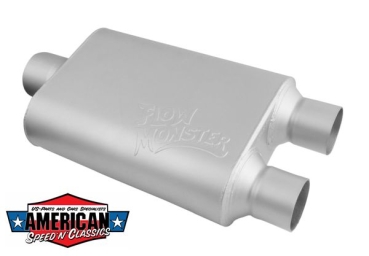 Auspufftopf FlowMonster 3" 76,2mm Eingang  2x 2.5" 63,5mm Ausgang Sportauspuff