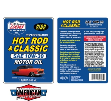 Preview: Motoröl SAE 10W-30 Lucas Oil Hot Rod & Classic Hoher Zink Anteil 1.0Ltr. 10687