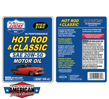 Preview: Motoröl SAE 20W-50 Lucas Oil Hot Rod & Classic Zink 1 Ltr. 10689