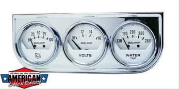 Gauge Console Trio Oil Pressure Voltmeter Water 52mm White Chrome