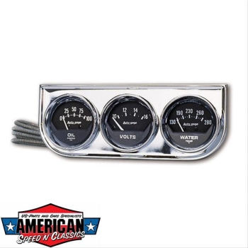 Gauge Console Trio Oil Pressure Voltmeter Water 52mm Black Chrome