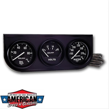 Gauge Console Trio Oil Pressure Voltmeter Water 52mm Black