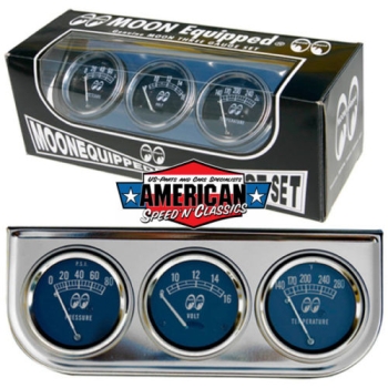 Preview: Zusatzsintrumente 3Fach Öl Volt Wasser 52mm Schwarz Chrom Mooneyes Kombiinstrument