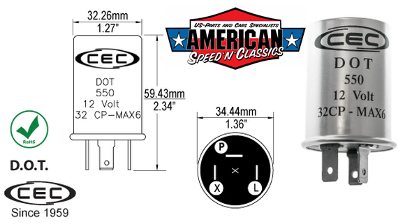 American Speed 'n' Classics - Blinkrelais 12V 3-Fach Anschluss 14Amp  Thermal Turn Signal Flasher
