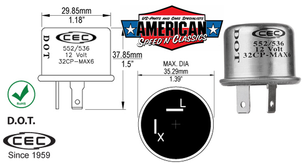American Speed 'n' Classics - Blinkrelais 12V 2-Fach Anschluss 14Amp  Thermal Turn Signal Flasher