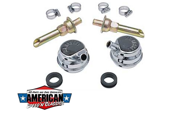 Entlüfter Set Chrom 1.25" Löcher Universal Kurbelgehäuseentlüftung Breather Cap