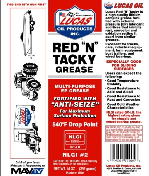 Radlagerfett Rot Lucas Red "n" Tacky Fett Wheel Bearing Grease 10574