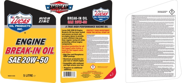 Motoröl SAE 20W-50 Lucas Oil Zink Einlauföl Premium ZDDP Break-In Oil Nockenwelle