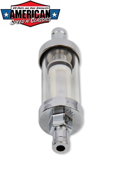 Benzinfilter Chrom Glas 10mm 3/8" Kraftstoff Benzin Diesel Hot Rod Mr.Gasket